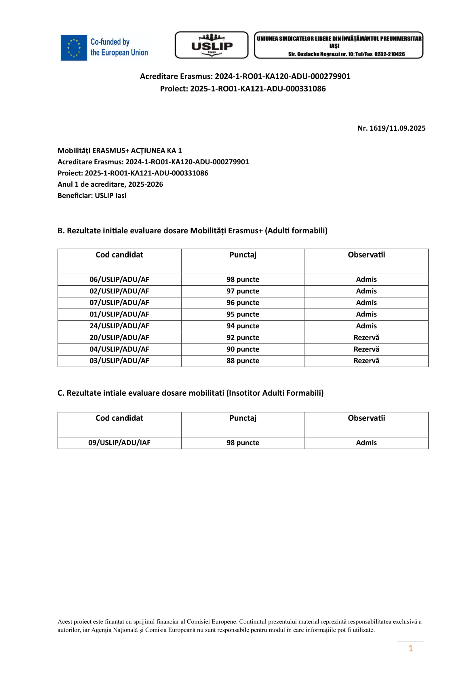 Rezultate Acreditare USLIP Iasi Adulti formabili1 1